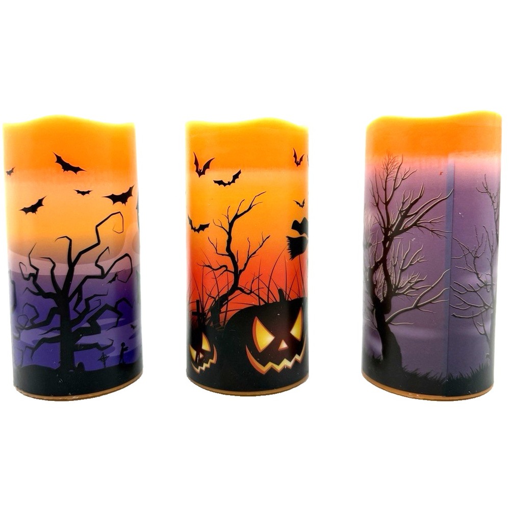 Halloween Flameless LED Battery Operated Candles Set of 3 with Timer 6" Tall - Picture 4 of 9
